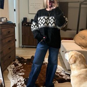 Pink Lily Black and Cream Patterned Sweater